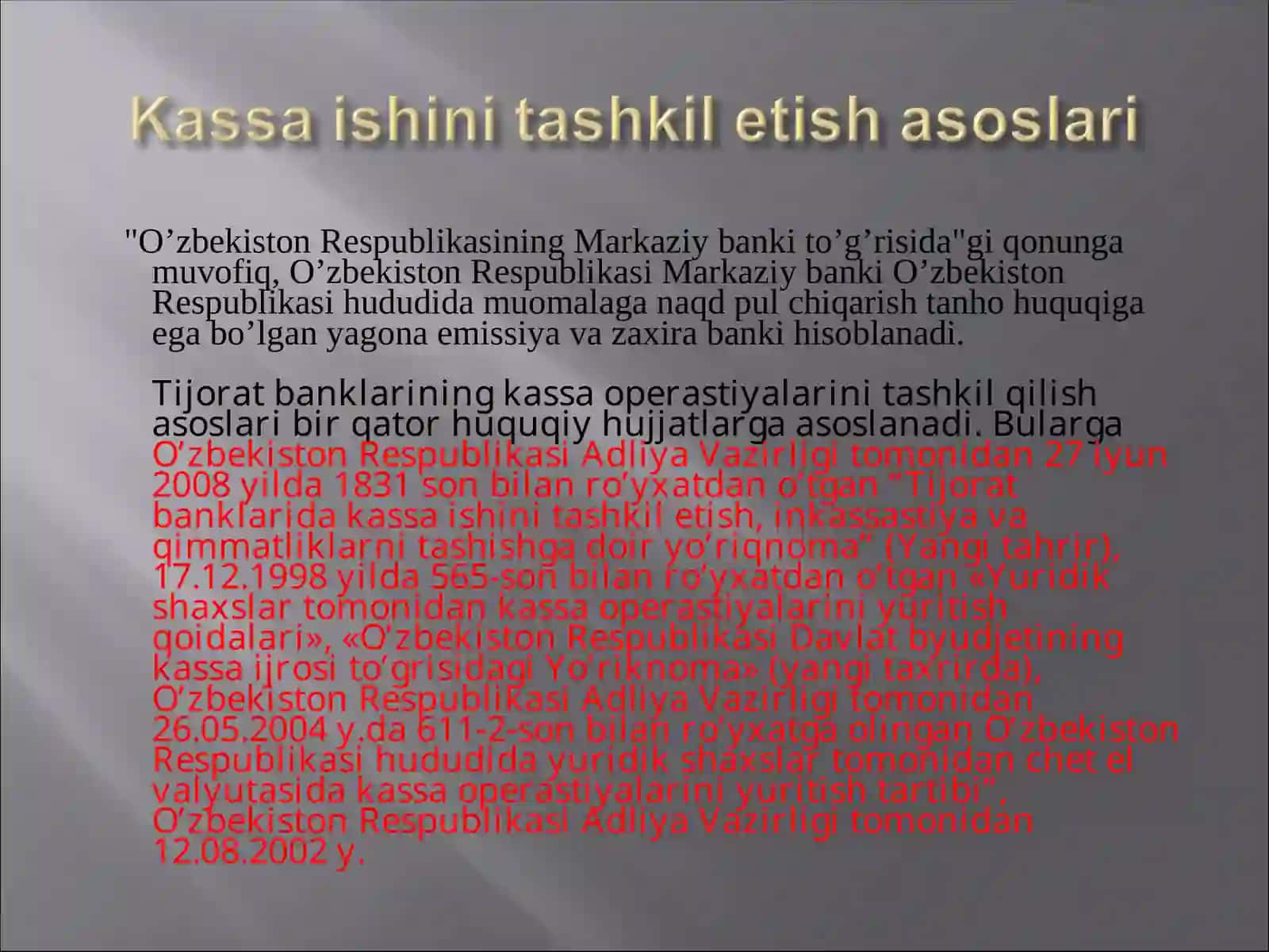 BANKLARDA KASSA OPERATSIYALARI HISOBI 3