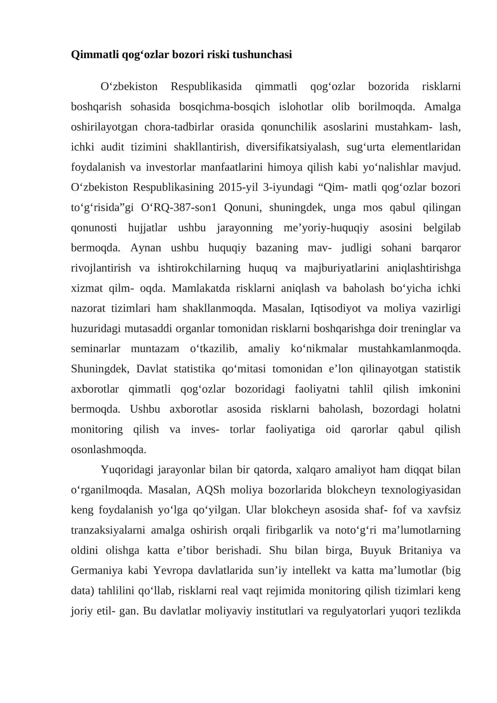 Qimmatli qog‘ozlar bozori riski 3