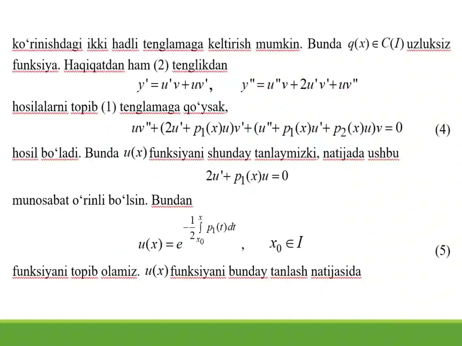 Bir jinsli chiziqli yuqori tartibli differensial tenglamalar 3