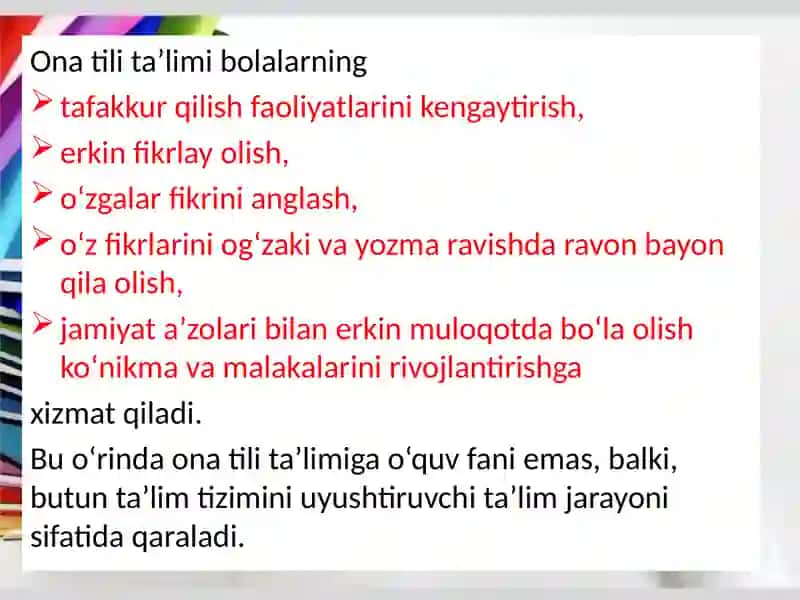 Davlat ta'lim standarti va dasturlari. Ona tillari 3