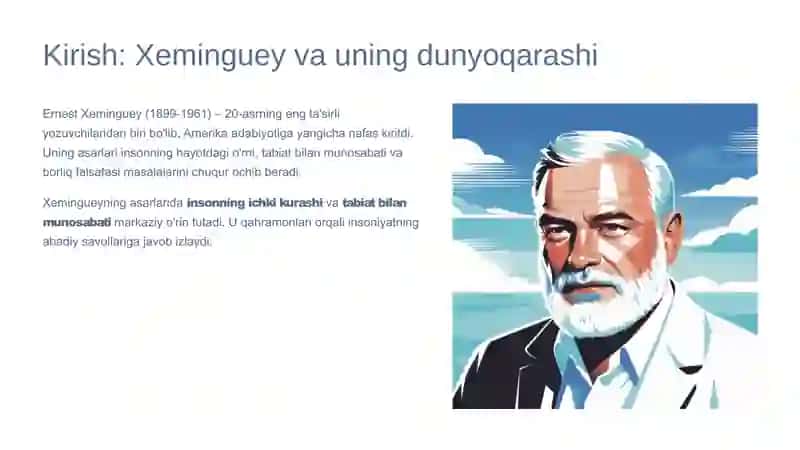 Ernest Xeminguey ijodida inson va borliq muammosi talqini 3