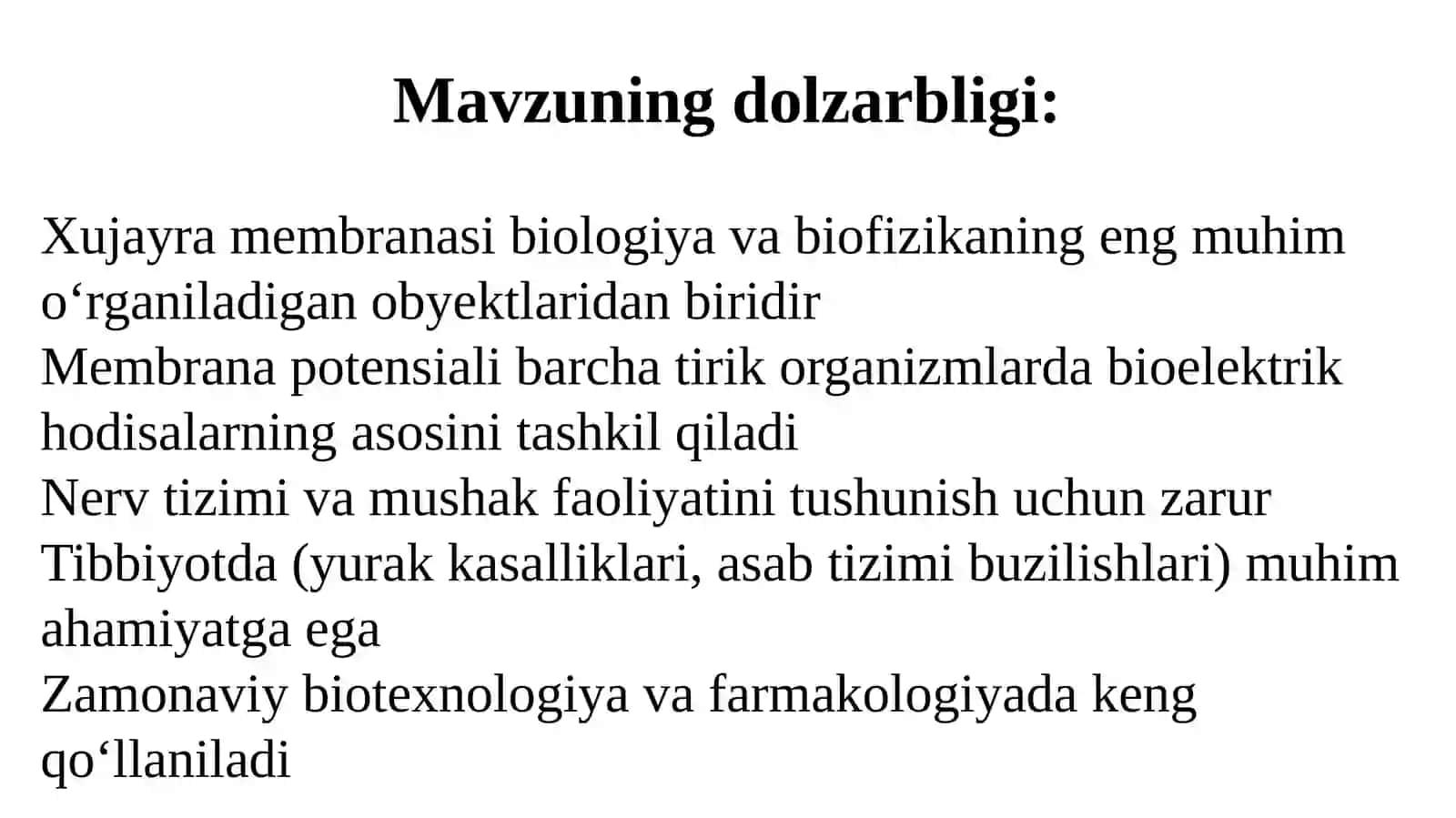 Xujayra membranasi tuzilishi va funksiyasi. Membrana potensiali 3