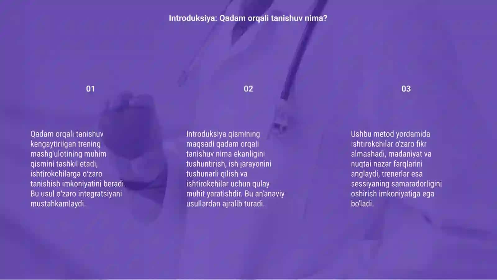 Qadam orqali tanishuv.Kengaytirilgan trening mashg'uloti 3
