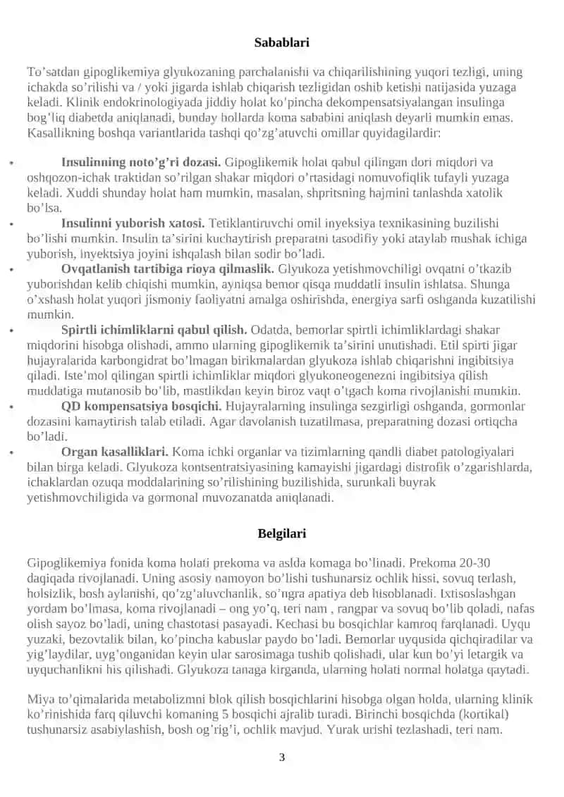 O’tkir patologik holatlar: gipoglikemik holat,issiqlik urishi,quyosh urishi,cho’kish va birinchi yordam 3