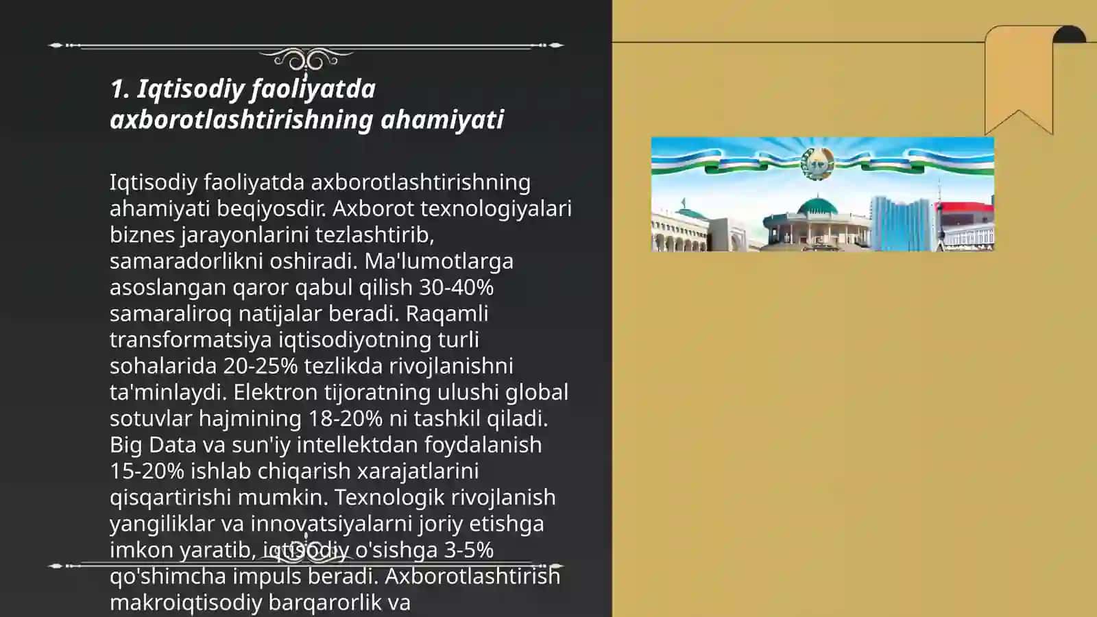 Iqtisodiy faoliyatni axborotlashtirish O'zbekiston Respublikasida zamonaviy axborot texnalogiyalrining holati va rivojlanish tendensiyalari 3