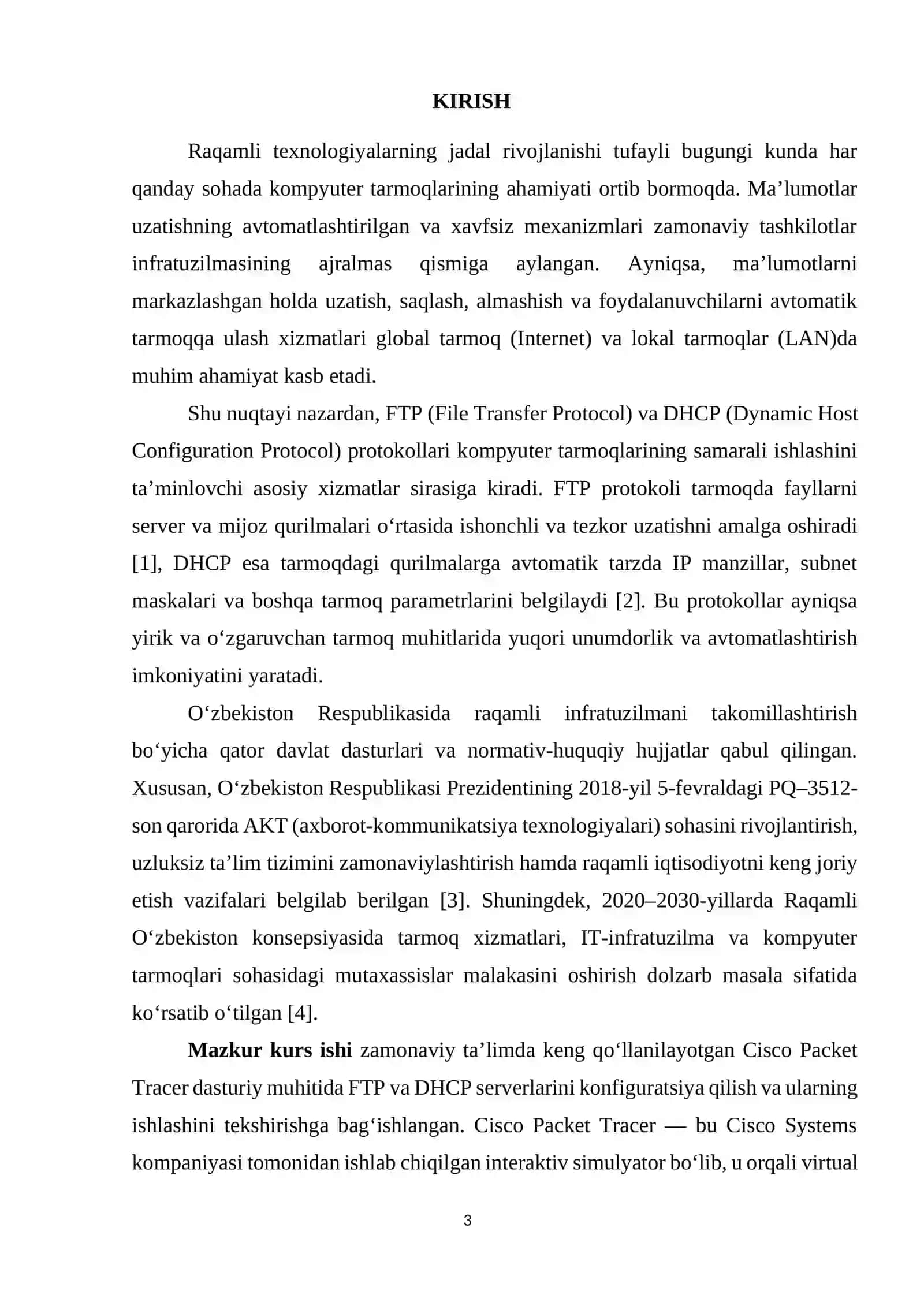 Cisco Packet Tracerda FTP server va DHCP serverni sozlash hamda ularning ishlashini tekshirish 3