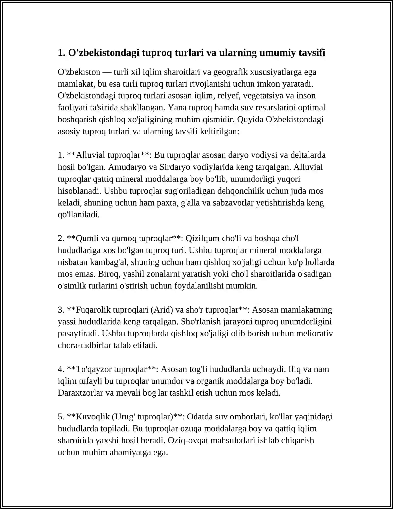 OʻZBEKISTONDA UCHRAYDIGAN TUPROQ XILLARI VA ULARNING EKOLOGIK MUOMOLARI 3