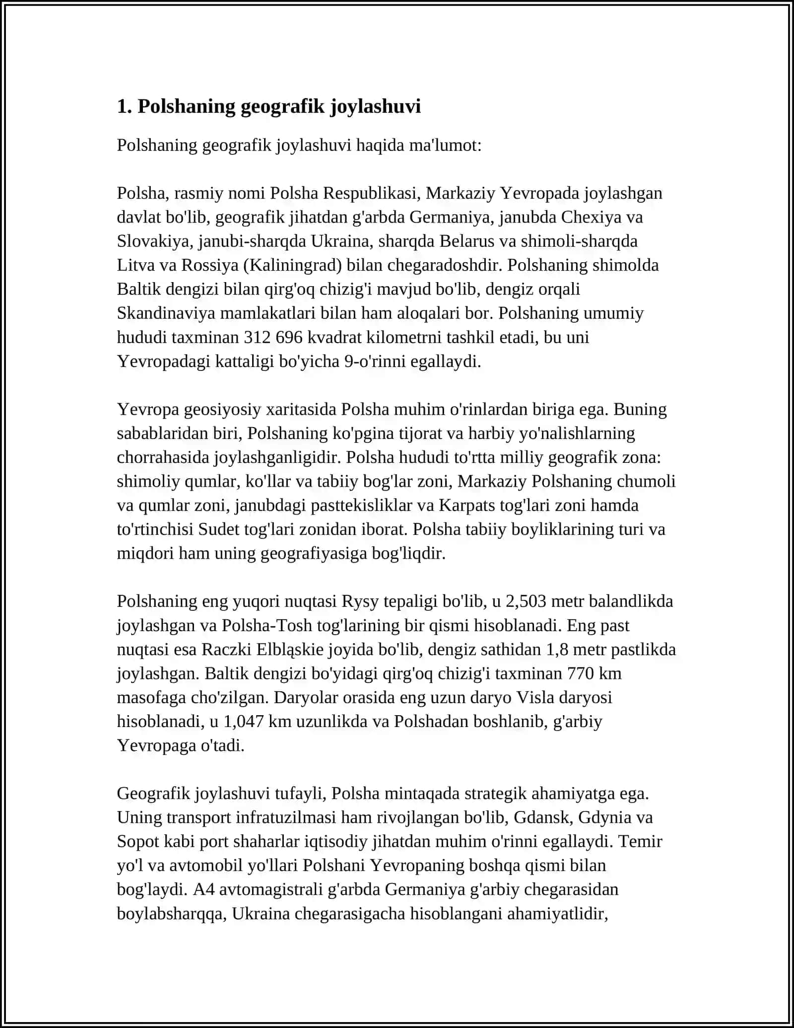 POLSHA DAVLATINING IQTISODIY-GEOGRAFIK TAVSIFI 3