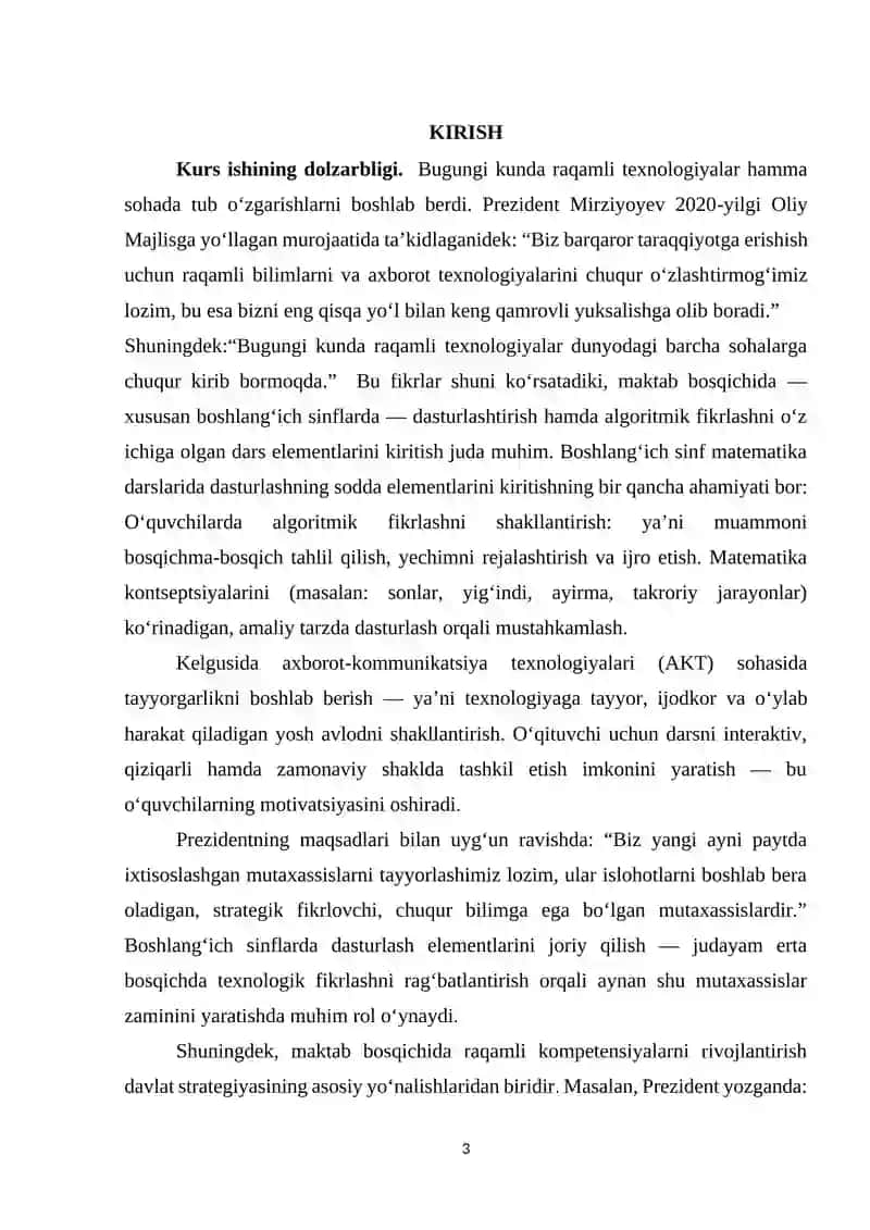 Boshlanğich sinf matematika darslarida dasturlashtirishning sodda elementlarini kiriting. 3