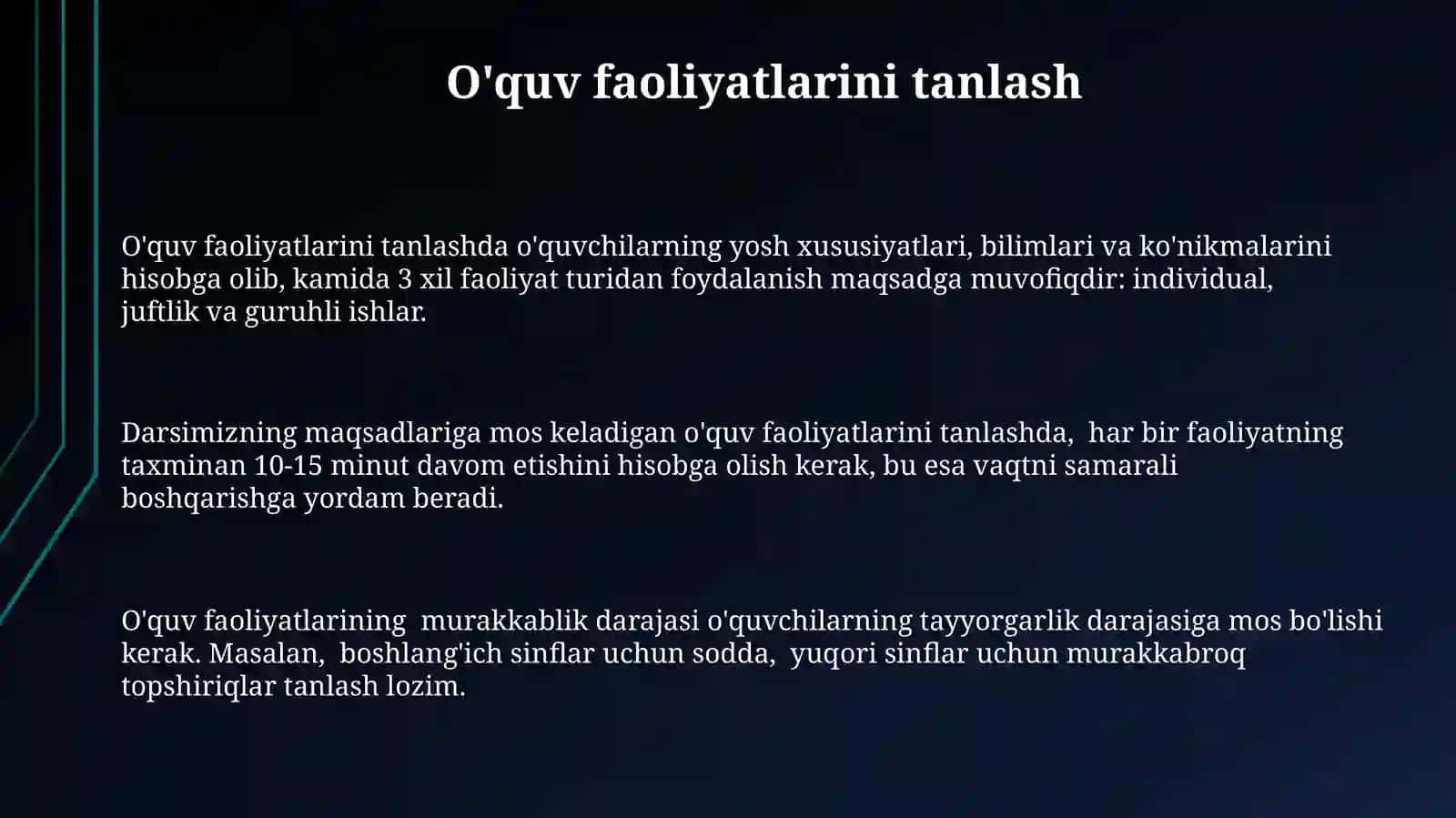 Bir Soatlik Dars Rejasini Tuzuvchi Komponentlar 3