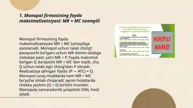 Monopol narx belgilash va bozor hokimiyati 3