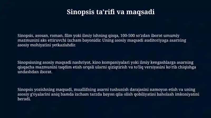 Sinopsis ta'rifi va maqsadi 3