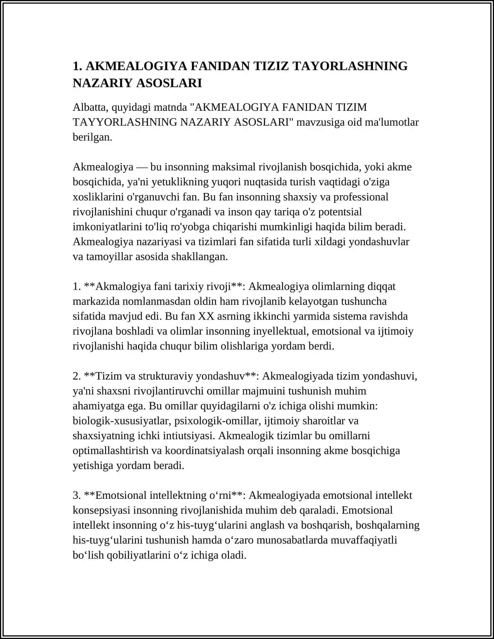 AKMEALOGIYA FANIDAN TIZIZ TAYORLASH 3