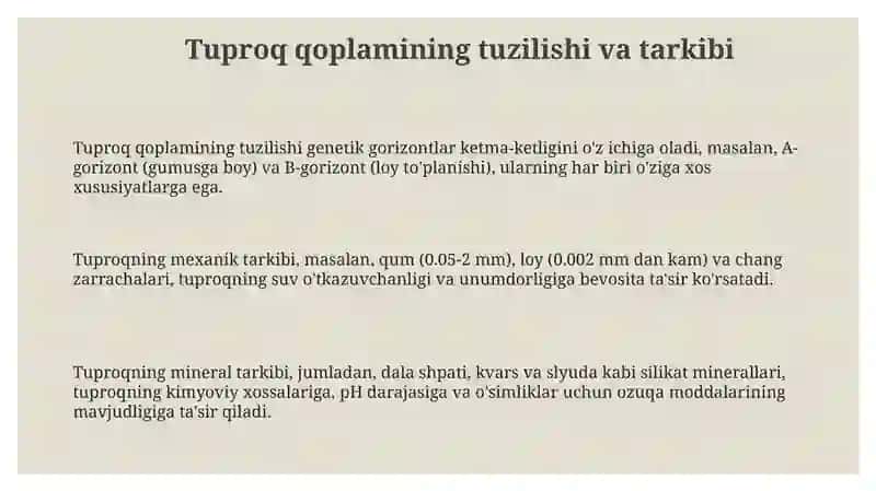 Tuproqqoplamining tuzilishi va tarkibi 3