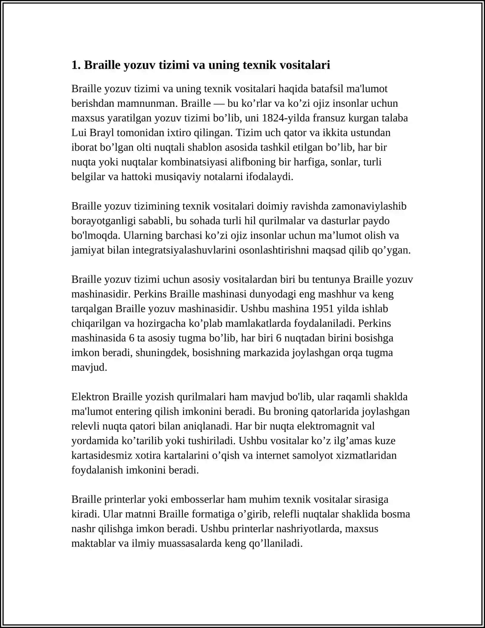 Braille yozuv tizimi va uning texnik vositalari 3