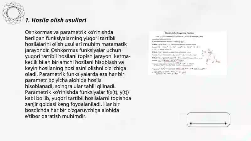 Oshkormas va parameteik koriniwda bolgan funksiyalarni yuqori tartibli hosilalari 3
