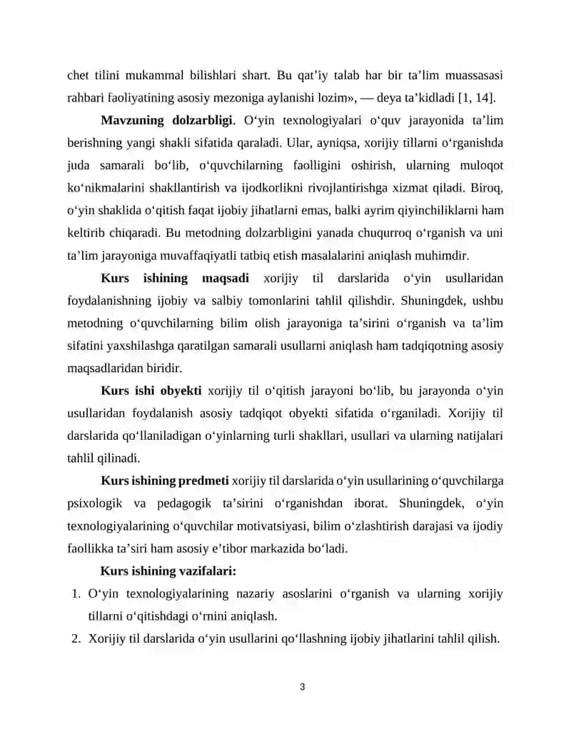 XORIJIY TIL DARSLARINI O’YIN TARZIDA 3