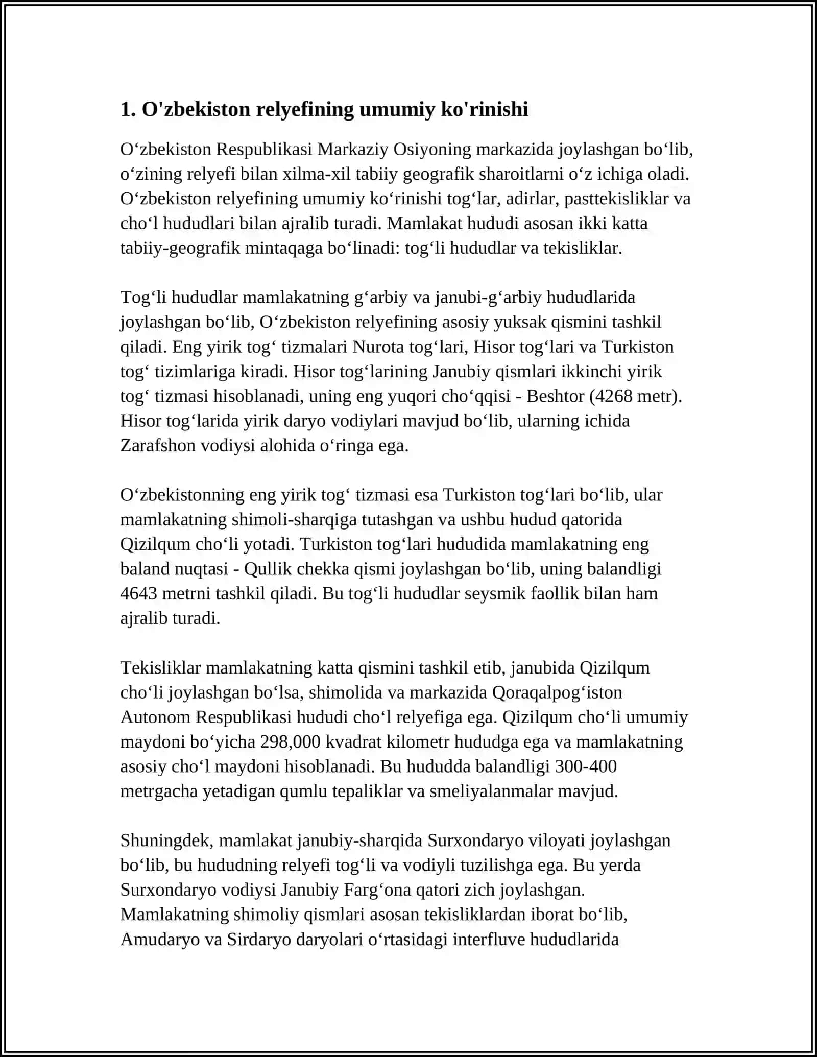 O’ZBEKISTON RESPUBLIKASI HUDUDI RELYEFINING GENETIK TURLARINI TAVSIFLASH 3