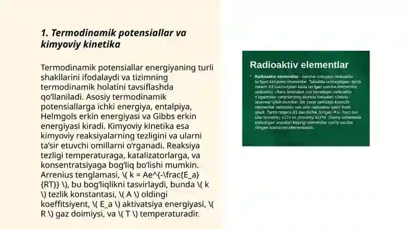 Termodinamik potensiallar va kimyoviy kinetika 3