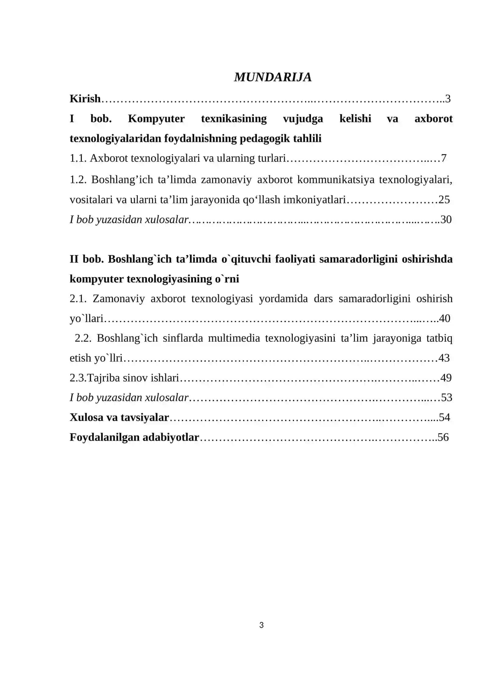 Boshlang`ich ta`limo`qituvchi pedagogik faoliyatida kompyuter texnologiyasining o`rni 3