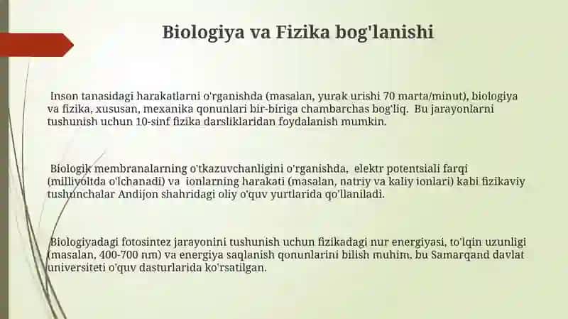 Biologiya va Fizika bog'lanishi 3
