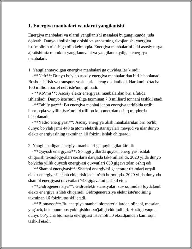 Energiya Manbalari va Ular Yanga 3