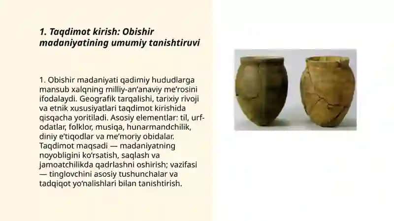 Obishir Madaniyatini O'zida Aks Ettirgan Taqdimot Yaratish 3