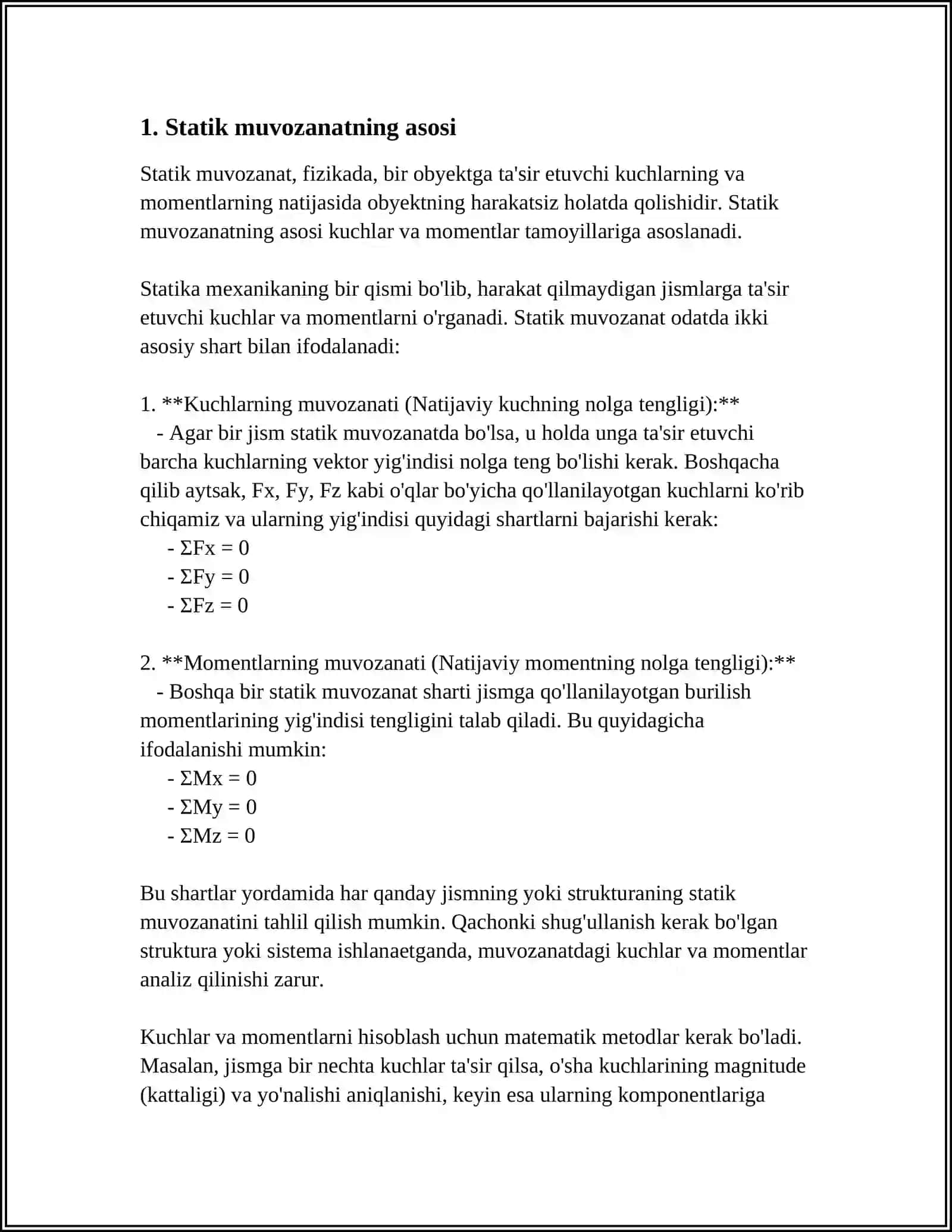 TEKISLIKDA JOYLASHGAN KUCHLAR TIZIMINING MUVOZANATI 3