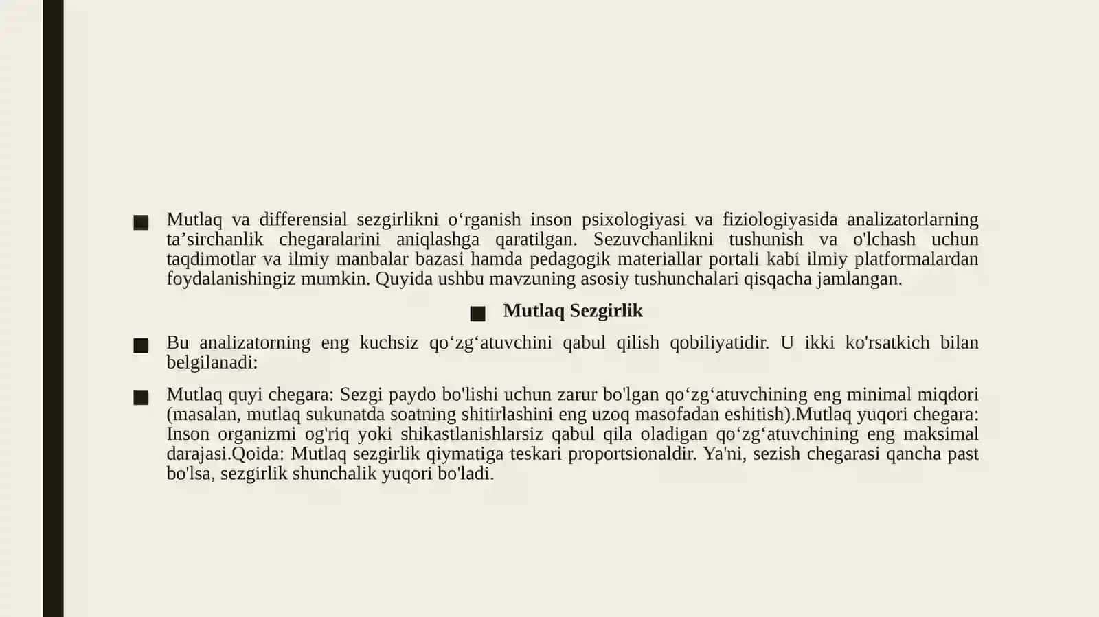Mutlaq va differensial sezgirlikni oʻrganish 3