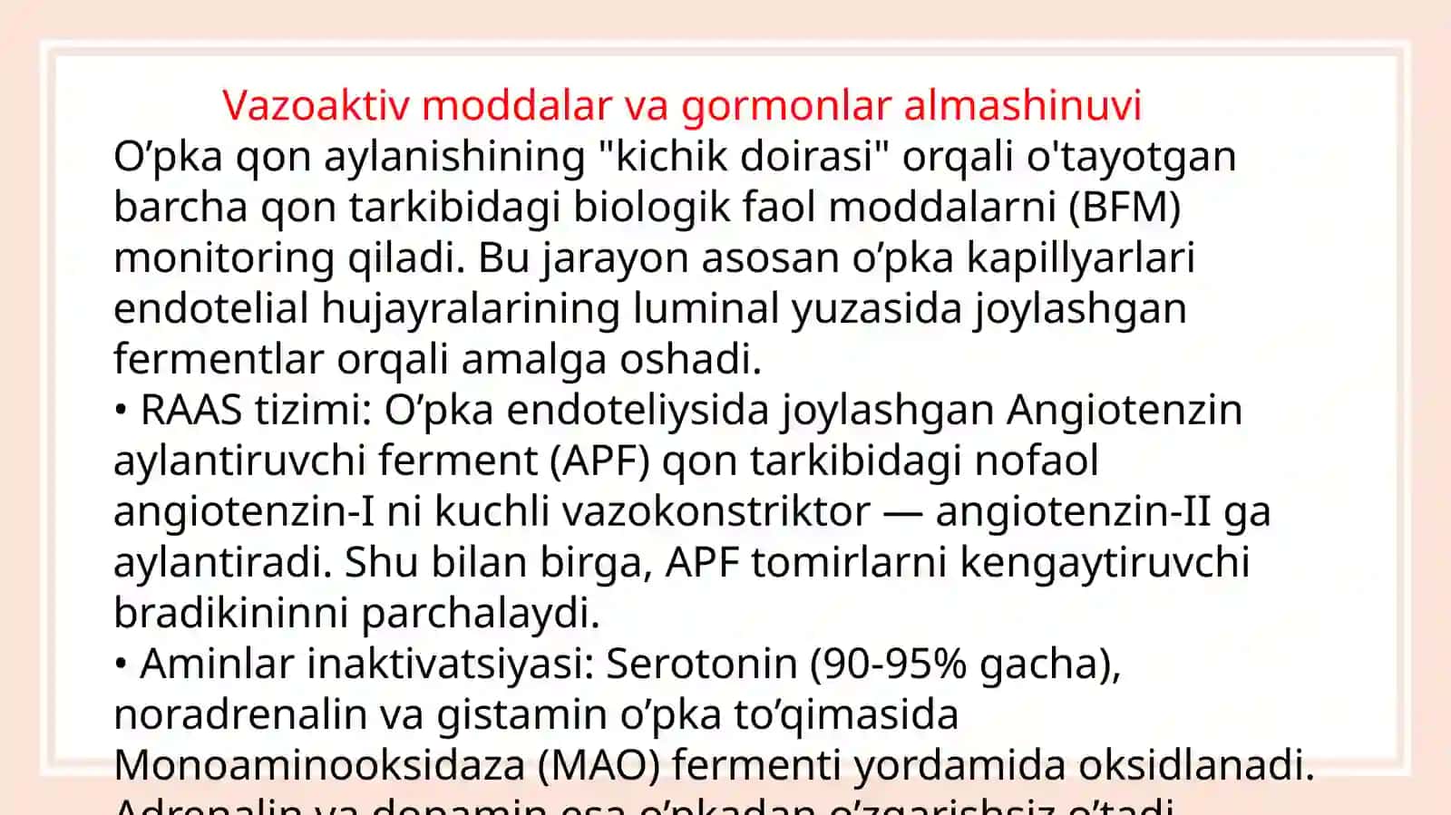 O’pkaning metobolik funksiyalari va ularning buzilishlari 3
