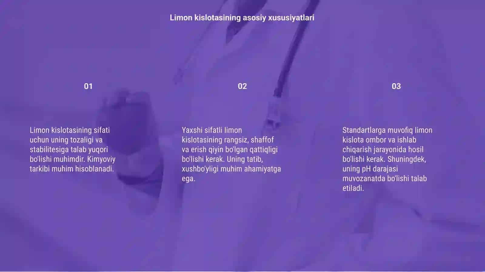 Limon kislotasi sifatiga qoʻyiladigan talablar 3