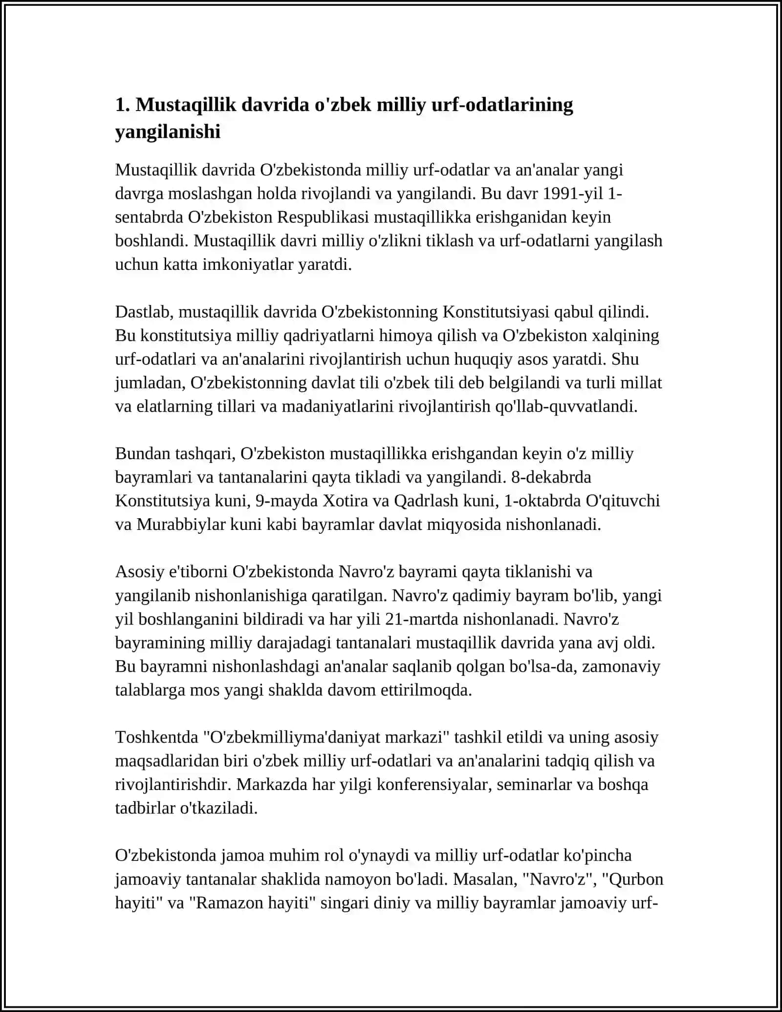 MUSTAQILLIK YILLARIDA O'ZBEK MILLIY URF ODAT VA QADIRYATLAR 3