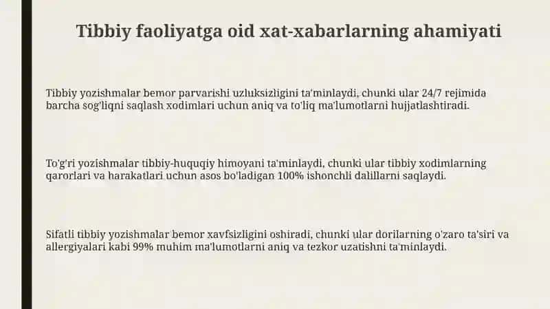 Tibbiy faoliyat bilan boʻgʻliq xizmat yozishmalari 3