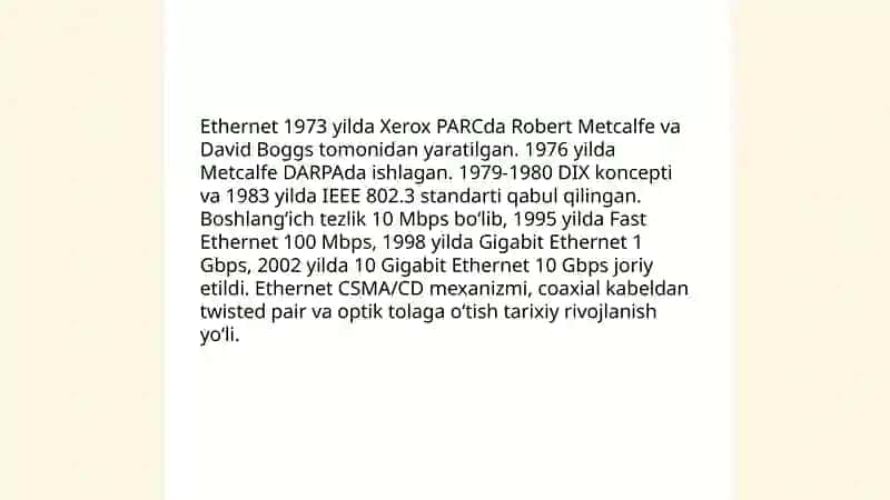 Ethernet texnologiyasi va uning turlari (Fast Gigabit 10G Ethernet) 3