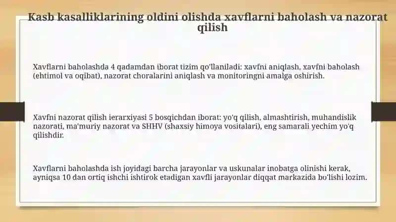 Kasb kasalliklarini oldini olish 3