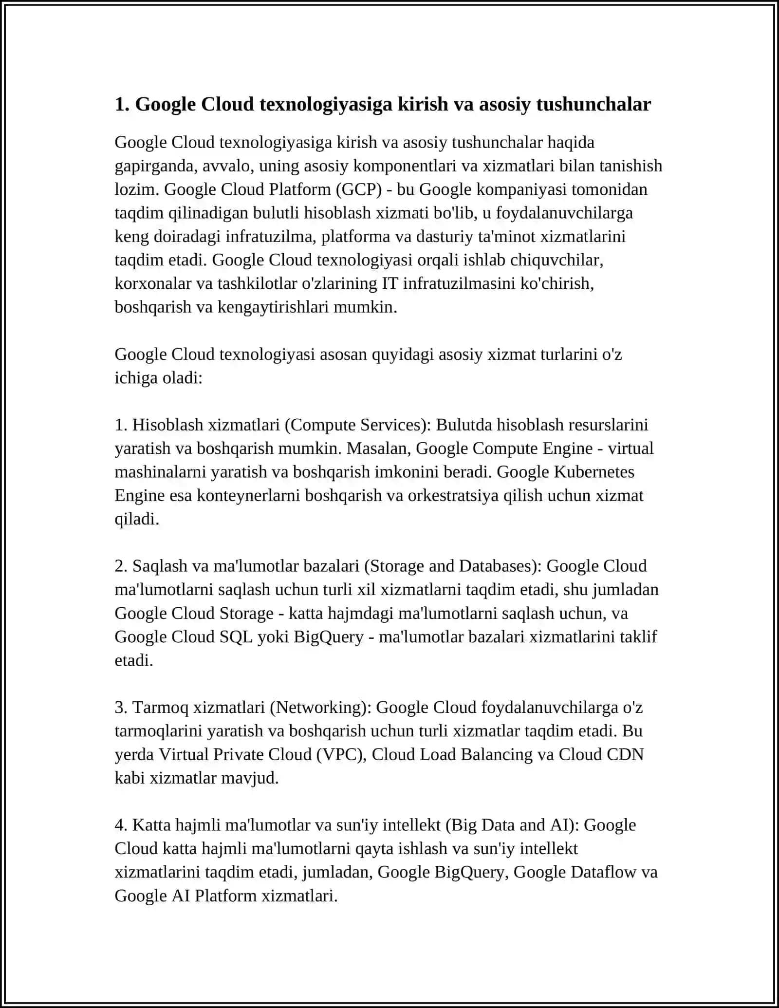 GOOGLE CLOUD TEXNOLOGIYASI BILAN ISHLASH 3