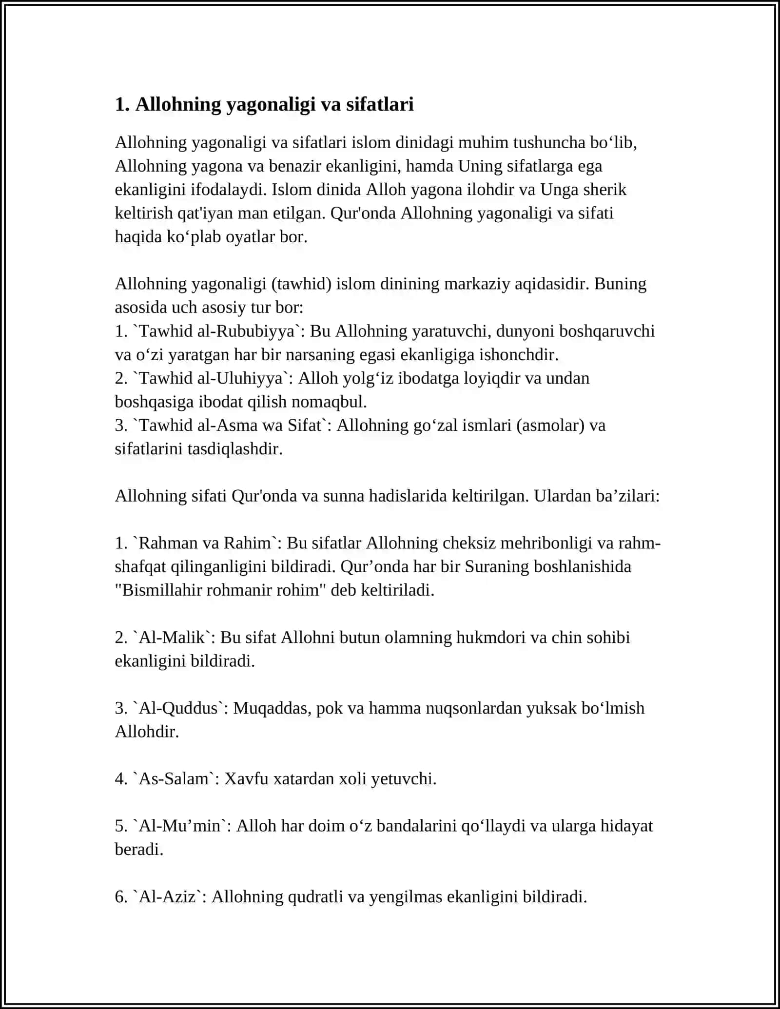 ALLOHNING YAGONALIGI VA SIFATLARI 3