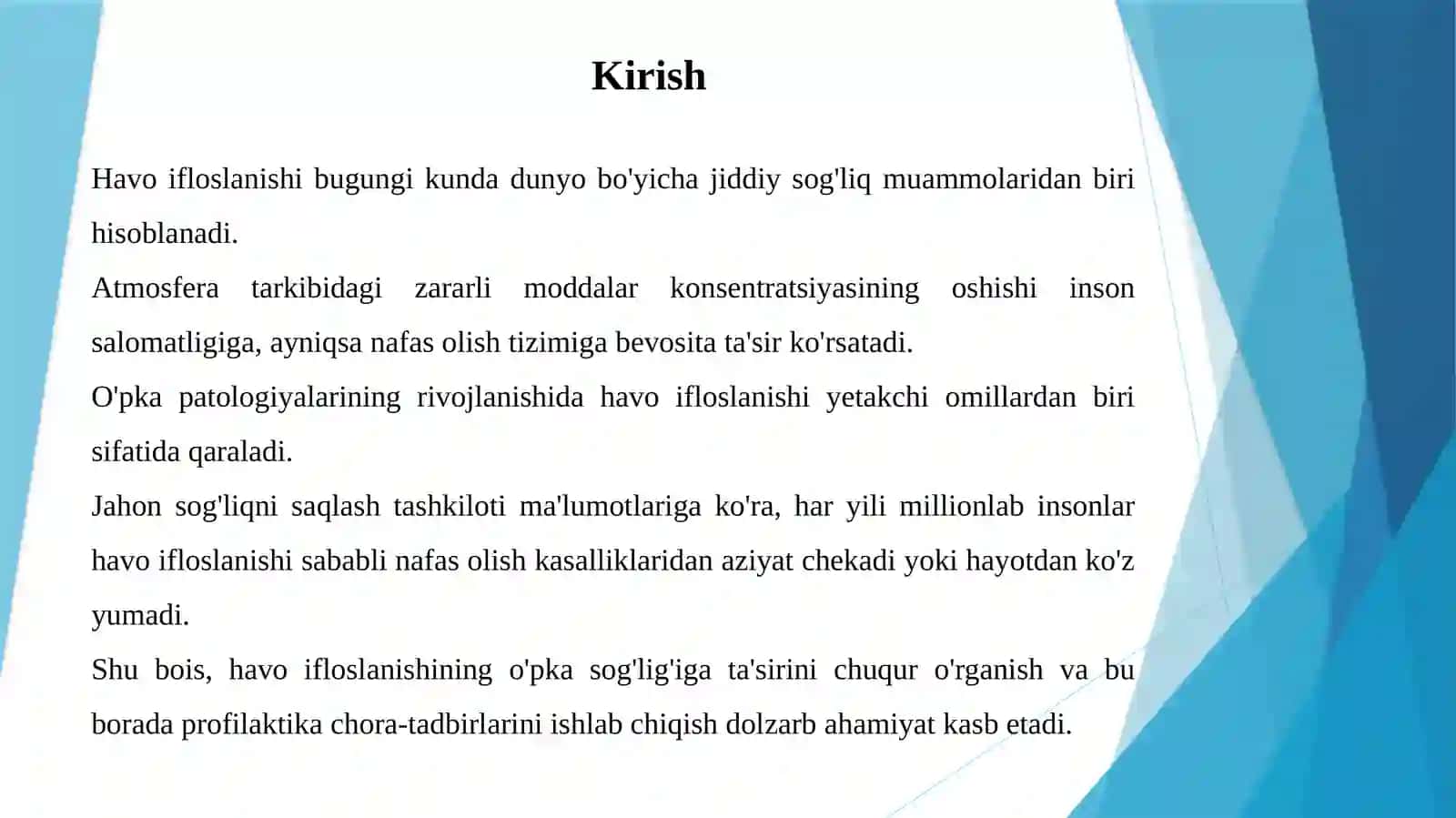 Havo ifloslanishining o'pka patologiyasidagi ahamiyati 3