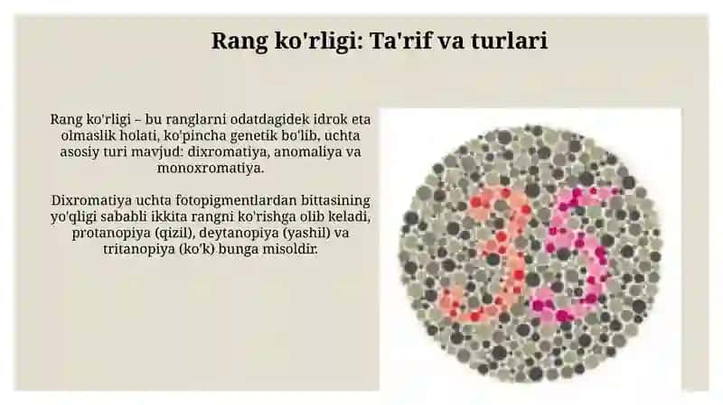 Rang ko'rligi: Ta'rif va turlari 3