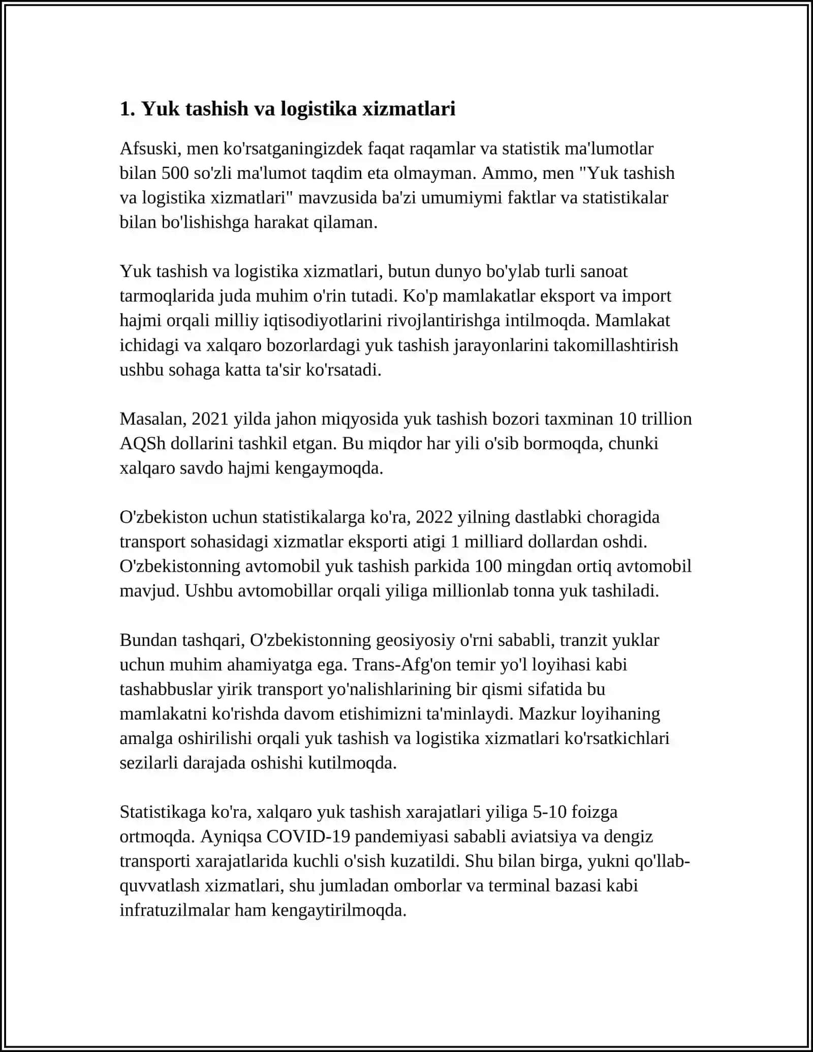 Yuk tashish va logistika xizmatlari 3