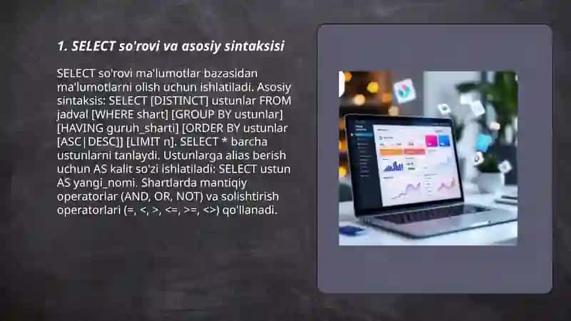 SQL-tartiblangan so'rovlar tilining asosiy buyruqlari 3
