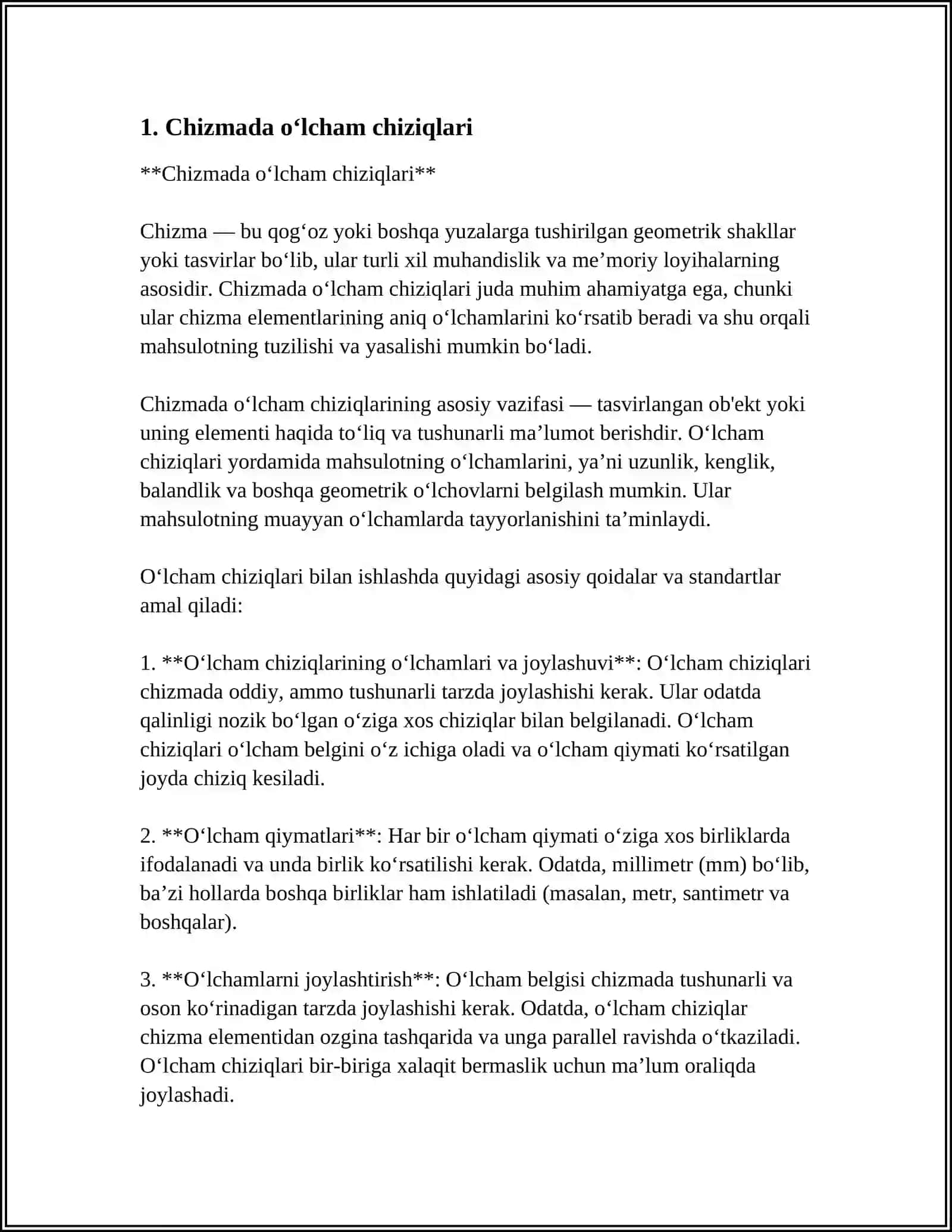CHIZMALARDA OʻLCHAMLAR QOʻYISH 3