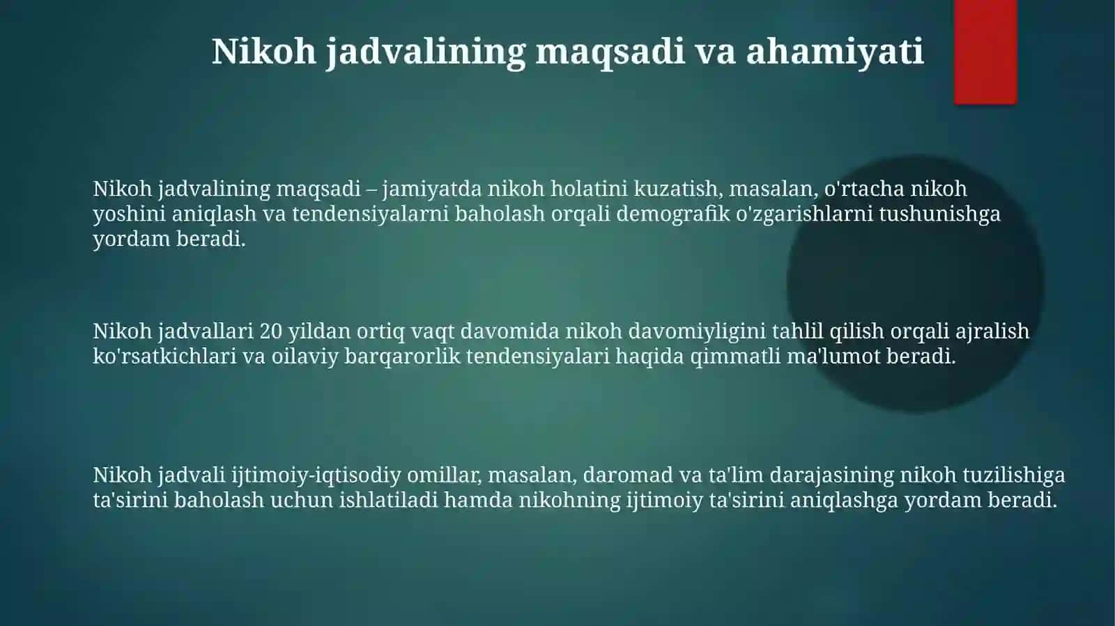 Nikoh jadvalini tuzish va uning tahlili 3
