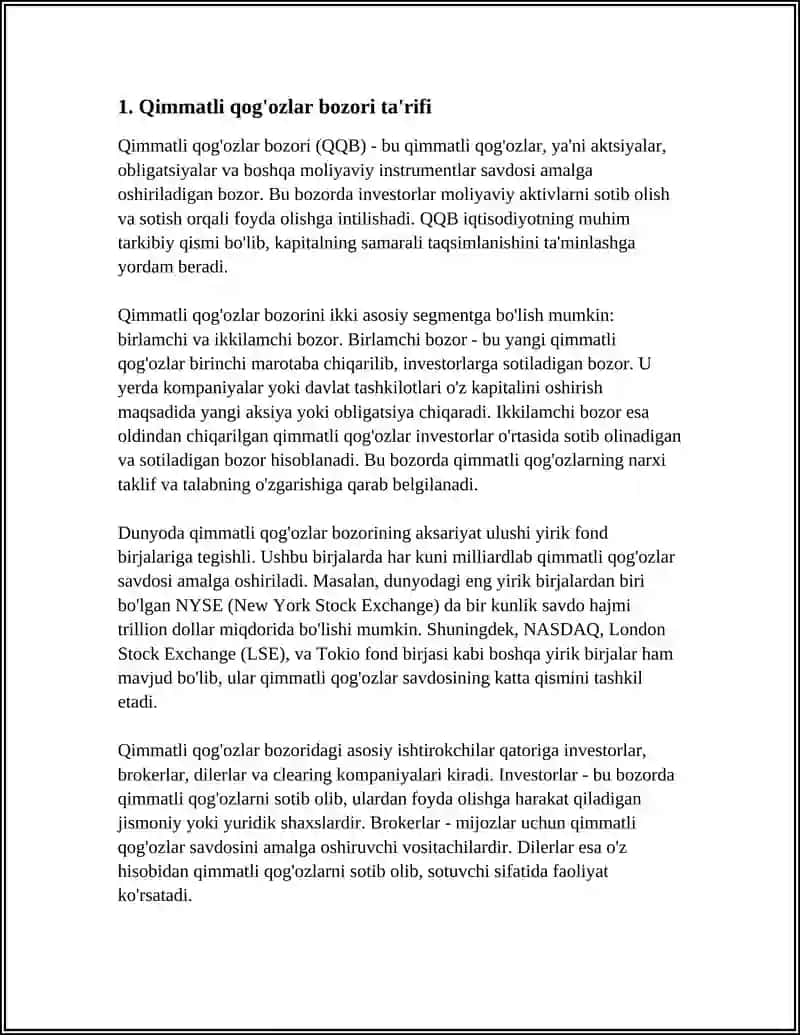 Qimmatli Qog'ozlar Bozorining Turlari 3