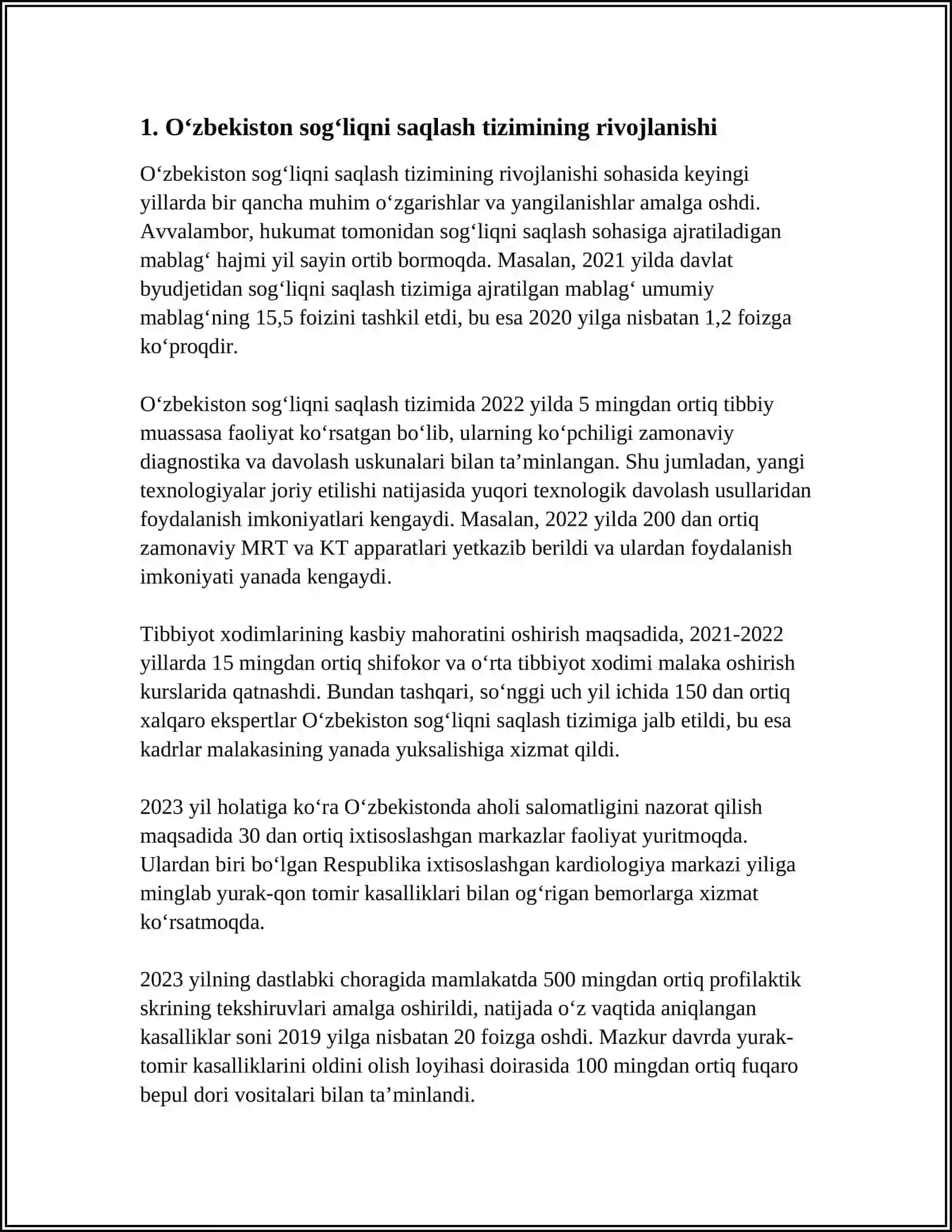 O‘ZBEKISTONDA SOG‘LIQNI SAQLASH SOHASIDAGI ISLOHOTLAR 3