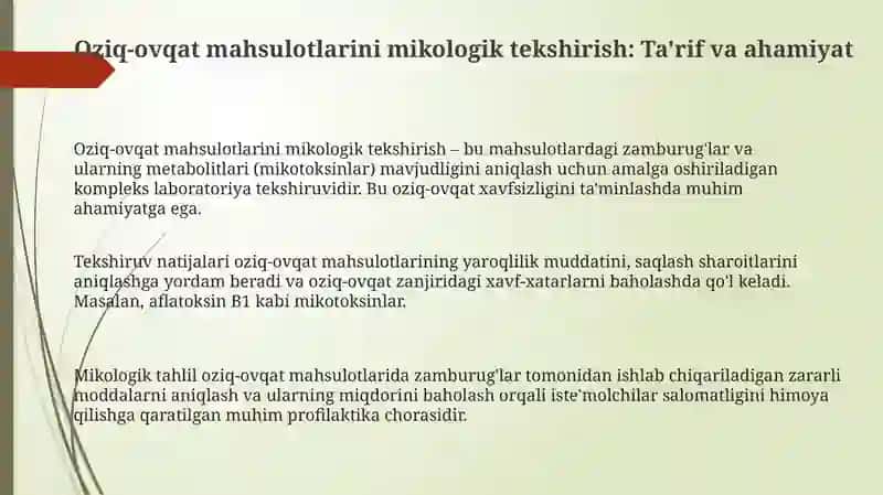 Oziq ovqat maxsulotlarni mikologik tekshirish 3
