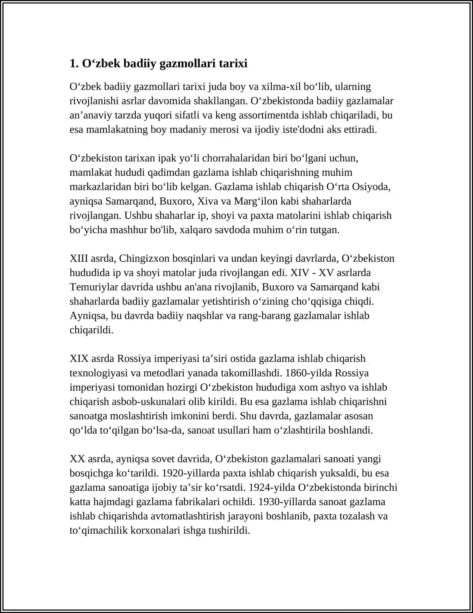 O'zbekiston badiiy gazmollari tarixi 3
