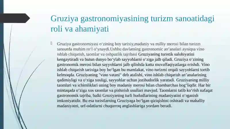 Gruziya gastronomiyasining turizm sanoatidagi roli va ahamiyati 3