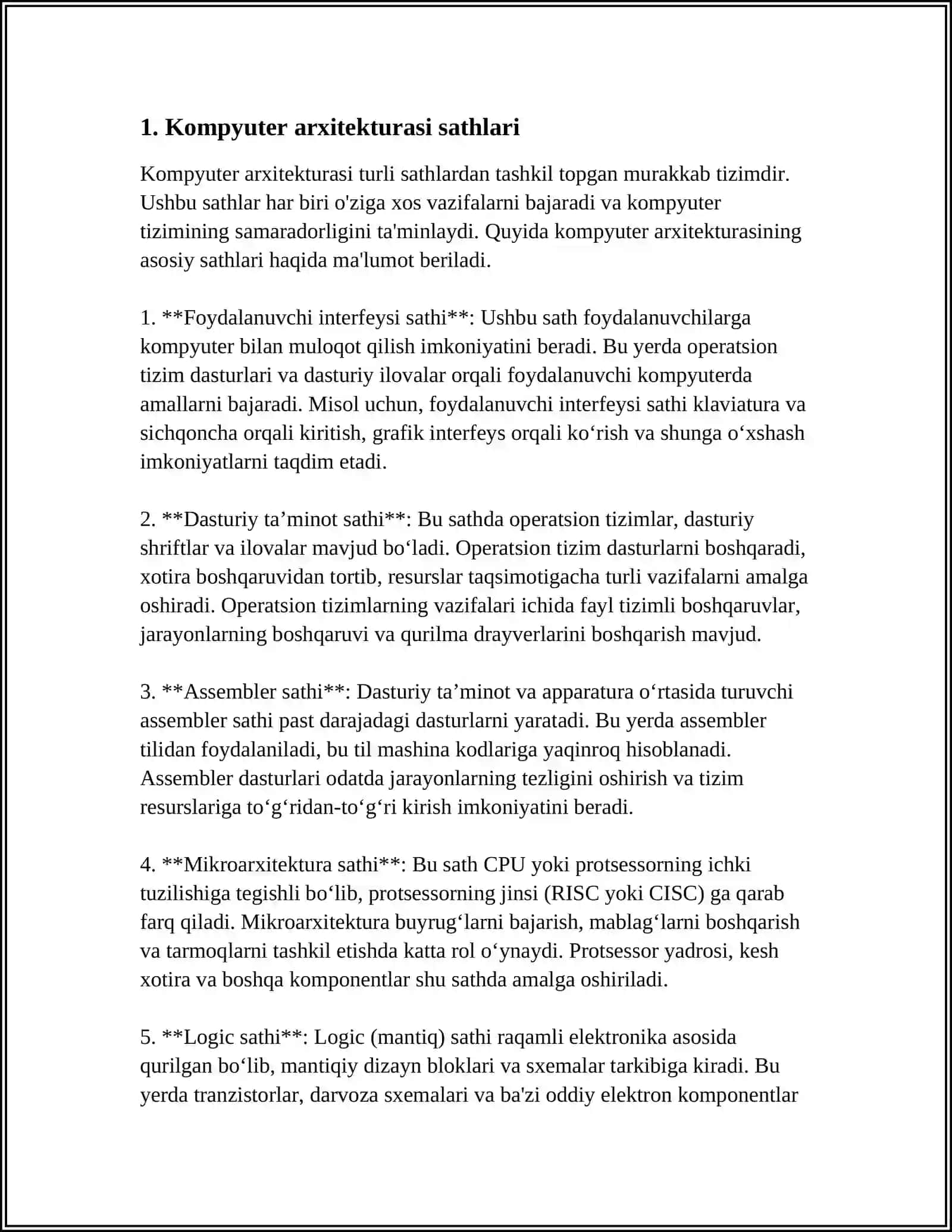 KOMPYUTERLARNING BUYRUQLAR TO'PLAMI ARXITEKTURA SATHI 3