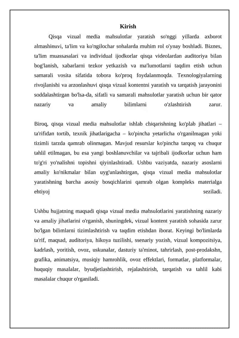 Qisqa vizual media mahsulotlar yaratish asoslari 3